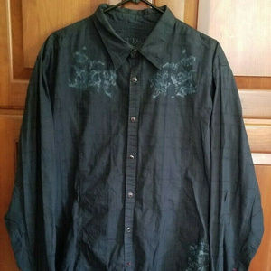 GUESS Black Long Sleeve Pearl Snap Graphic Shirt